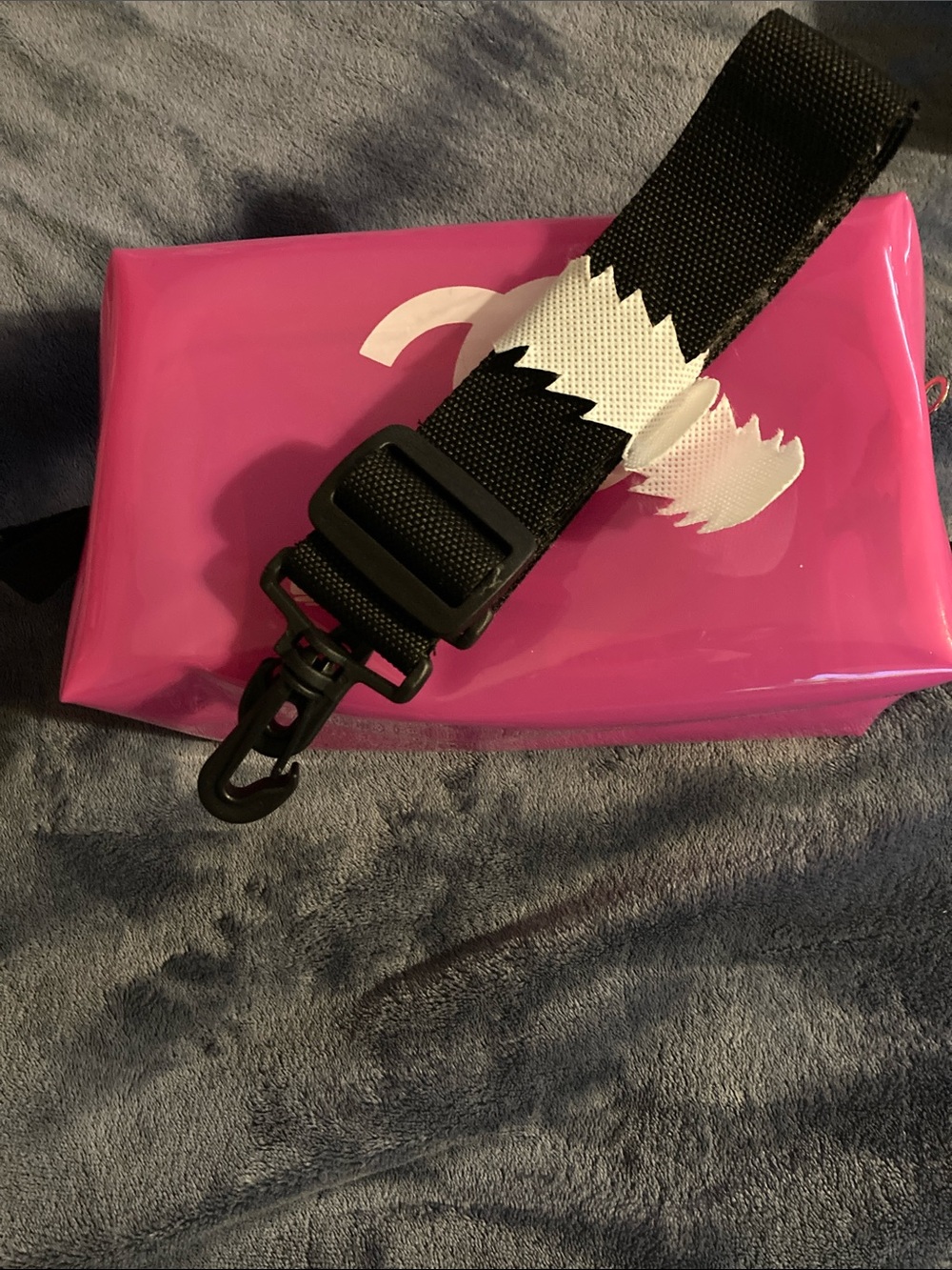 Bright Pink Patent Crossbody Bag with Black Strap in fashion bag .